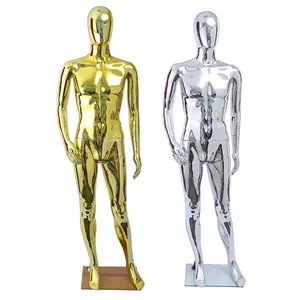 Gloss Electroplated Zilver Kleur Factory Sales Direct Staande Full Body Volwassen Man Mannequin Kleding Venster Etalagepop