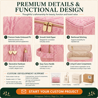 Pochette cosmétique en cuir PU rose effet peau de serpent, trousse de maquillage, trousse de toilette de voyage, organiseur de beauté, logo personnalisé OEM ODM