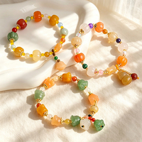 Bracelet en perles de citrouille, de jade de soie doré et de malachite, coloré, thème récolte d'automne, avec breloque gourde, vente en gros