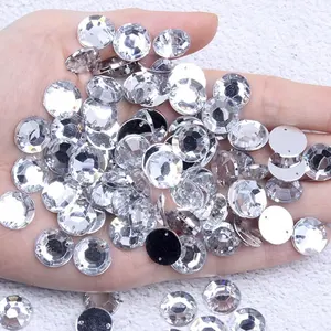 Glitter akrilik bulat menjahit berlian imitasi jumlah besar dengan dua lubang akrilik belakang datar permata kristal Strass dan batu untuk dekorasi DIY