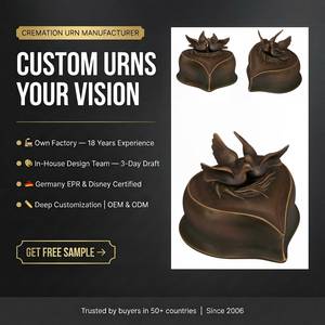 Urna Conmemorativa de Resina Tono Bronce Hecha a Mano con Doble Capacidad y Corazón de Palomas, Urnas Personalizadas para Parejas para Funerarias Premium - Product Image 1
