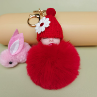 Porte-clés tendance avec pendentif boule pompon en fourrure pelucheuse, accessoires de bijoux mignons de dessin animé, anneaux de clés doux
