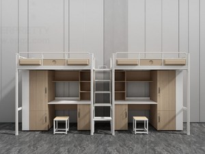 Lit superposé en métal robuste et moderne, taille double, avec armoire intégrée, idéal pour dortoirs scolaires, hôtels et étudiants – Vente directe usine - Product Image 3