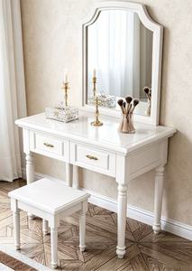 Premium Solid Wood <b>Dressing</b> <b>Table</b> Set with <b>Mirror</b> & Stool, 2 Drawers Storage White <b>Vanity</b> Desk for Bedroom Home Furniture <b>Table</b> - Product Image 4
