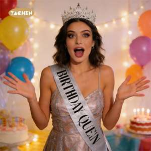 وشاح فضي لأعياد ميلاد ياشين للفتيات تاج وحجر الراين طقم تاج حفلات مفضلات تاج للفتيات تاج فضي - Product Image 1