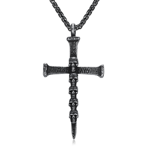 Personalità motociclisti <span class=keywords><strong>teschi</strong></span> in acciaio inossidabile croce collana pendente vintage hip hop rock band teschio uomo gioielli con ciondolo - Product Image 1