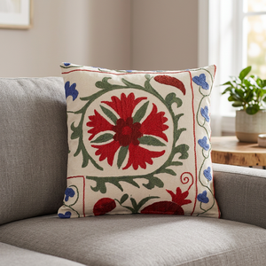 Housse de coussin de luxe faite à la main Suzani Multi broderie forme carrée pour la maison ou l'hôtel motif brodé - Product Image 3