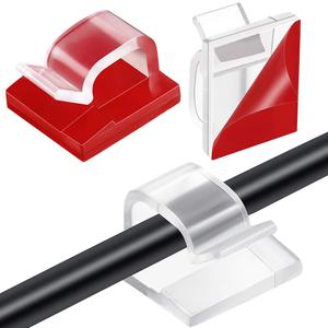 Clips para cables, soporte de pared autoadhesivo de plástico para escritorio, oficina, para cables de datos, auriculares, transparente, blanco, negro - Product Image 1
