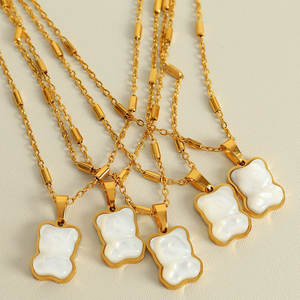 Collar con colgante de acero inoxidable 316L personalizado, chapado en oro PVD de 14K/18K, joyería fina de moda, collares con diseño de oso de concha blanca para mujer - Product Image 1