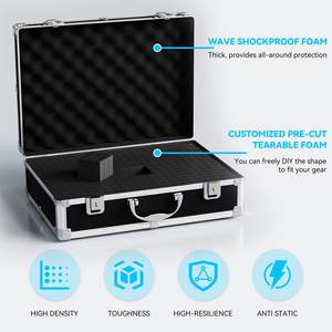 Étui professionnel de voyage personnalisé en aluminium noir avec grille DIY – Échantillon gratuit - Product Image 3