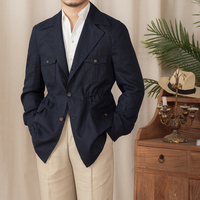 Veste de chasse pour homme 100% lin, veste rétro tendance, design multi-poches, cordon de serrage à l'intérieur
