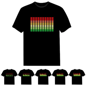 Camiseta com tela LED LED LED para festas e festas com música flexível e som ativado, camiseta com painel brilhante LED iluminado