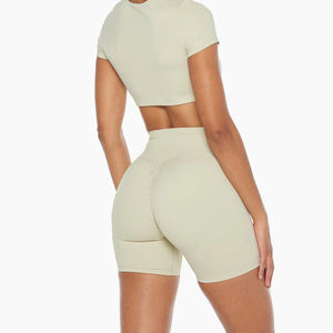 L230743 mujeres Yoga gimnasio Fitness conjuntos deportes ropa deportiva camisa corta Athleisure entrenamiento gimnasio Yoga pantalones correr deportes <span class=keywords><strong>Leggins</strong></span> conjunto - Product Image 2