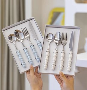 Sáng Tạo 4Pcs Ngọc Trai Thép Không Gỉ Flatware Set Gốm Xử Lý Bạc Bộ Đồ Ăn Máy Rửa Chén An Toàn Bít Tết Dao Cho Các Bên - Product Image 6