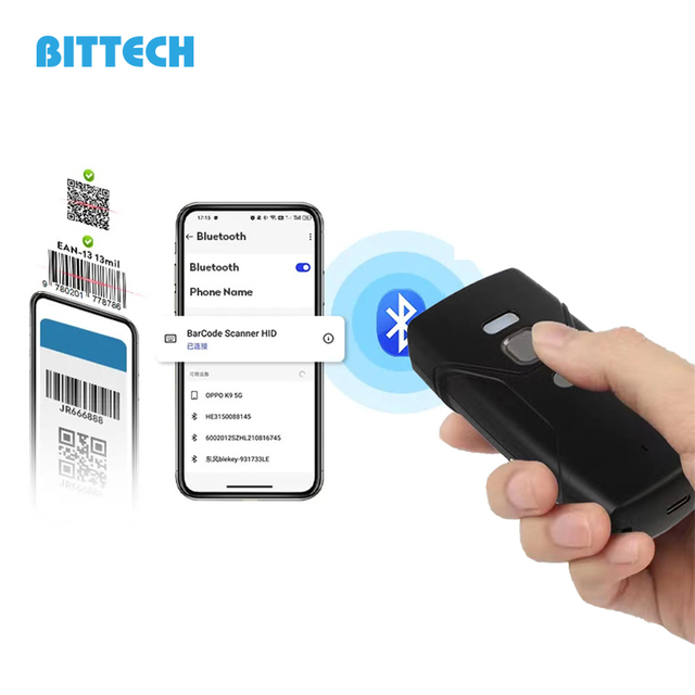 Mini Size Light and Portable 2D BT Barcode Scanner Can Connect to Mobile Phone/Tablet/PC Compatible IOS/Android/Windows