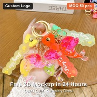 Porte-clés personnalisé en acrylique avec dauphin et sable mouvant, pendentif de sac créatif en forme de dessin animé, porte-clés liquide tendance pour cadeau