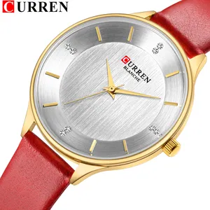 CURREN 9041 世界红女士石英手表原始 PU 皮带防水钻石超薄休闲 reloj 手表