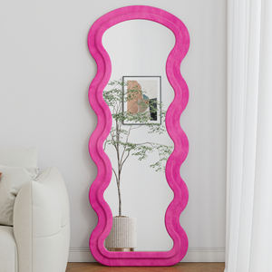 Ggtrandinginc Modern Full Length <b>Wave</b> Floor <b>Mirror</b> Pink Glass With Wood Frame 67x26.8 In For Bedroom Living Room Decor - Product Image 1