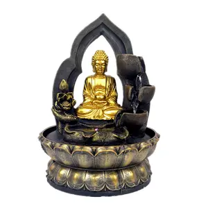 Estatua de Buda Fengshui para decoración de mesa, resina interior, fuente de agua con luz LED