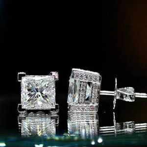 Boucles d'oreilles en or blanc E1101 avec diamants taille princesse, bijoux classiques naturels unisexes - Product Image 4