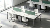 Poste de travail écologique pour personnel avec cloison en tissu, pour 2, 4 ou 6 personnes, bureau modulaire avec pieds en métal