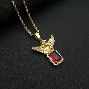 Yunnique – collier avec pendentif ange Hip Hop, en acier inoxydable plaqué or, zircone cubique, bijoux de fête, pendentif unisexe à la mode - Product Image 4