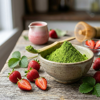 Poudre de Matcha de Qualité Cérémoniale aux Saveurs Fraîches de Fraise, Thé Vert Santé, Emballage en Vrac