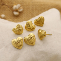 Boucles d'oreilles clous cœur en acier inoxydable plaqué or 18 carats pour femme, texturées, épaisses, dorées, vintage, romantiques, cadeau de fête, vente en gros, OEM