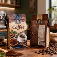Sacs à fond plat personnalisés imprimés 250g 500g Noir mat pour grains de café avec valve et fermeture éclair Sacs d'emballage pour café
