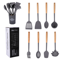 Ensemble d'ustensiles de cuisine en silicone avec manche en bois de haute qualité Manjia, antiadhésifs, non toxiques, sans BPA, outils de cuisine