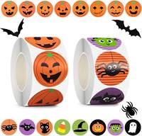 Autocollants ronds adhésifs en papier synthétique imperméable, Halloween, citrouille, araignée, chauve-souris, fantôme, pour emballages de bonbons, de collations, de cadeaux, décoration de fête