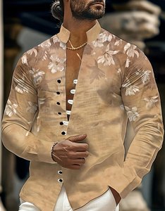 Chemise en lin blanche pour homme, décontractée, à manches longues, col mandarin, boutonnée, pour un usage quotidien - Product Image 2