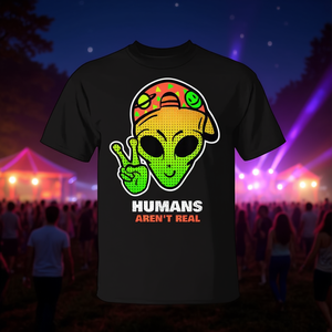 Camiseta Alien Negra con Cuello Redondo, Diseño Gráfico, Unisex, para Festivales, Manga Corta, Impresión Digital - Product Image 3