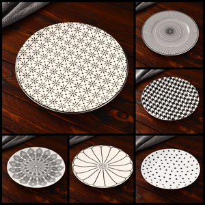 Piatti da pranzo in ceramica geometrici bianchi e neri minimalisti all'ingrosso, piatti decorativi in porcellana per ordini aziendali all'ingrosso - Product Image 3