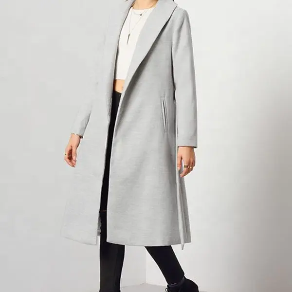 Classic grey color ladies Winter fashion long sleeves wool plus size women's coats