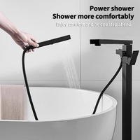 Robinet de sol pour baignoire en laiton noir moderne, nouveau design, mélangeur d'eau chaude/froide, douche de bain, jet doux, noyau de vanne en céramique, hôtels