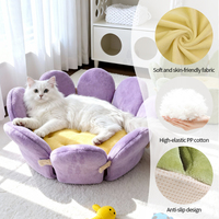 Nid pour chat en forme de pétale mignon, lit pour animaux de compagnie rond, doux et chaud pour chats et chiens