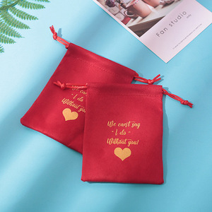 Red <b>Drawstring</b> Bags 8x10cm Printed Jewelry Packaging Storage Gift <b>Pouches</b> Rectangle Fabric Customizable Logo - Product Image 4