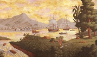 Papier peint mural imperméable vintage avec paysage tropical d'île, bateau à voile, lac, pour la décoration murale du salon et de la chambre