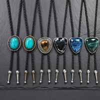 Ensemble de cravates Bolo Western vintage, pendentif en alliage de cowboy, cordon en cuir réglable, accessoire de cou pour homme