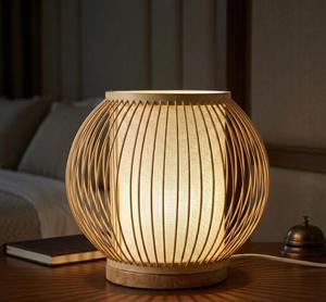 <b>Bamboo</b> <b>Table</b> <b>Lamp</b> Zen Bedside Ambient Lighting Natural Woven Decor Home <b>Lamp</b> OEM Supplier Vietnam Factory - Product Image 4