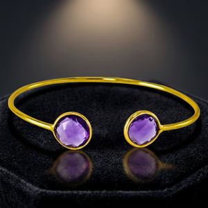 Bracelet en acier inoxydable plaqué or 14 carats Gem Duo avec pierre précieuse améthyste étincelante pour femmes - Product Image 2