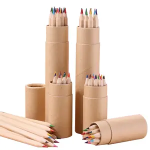 고품질 프로모션 크래프트 종이 튜브 12 색 혼합 색연필 세트 사용자 정의 인쇄 색 나무 연필