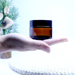 New Hot Amber Glass Jar 50g Airtight Amber Glass Jars With Black Lid For Cream For Skin Care Cream