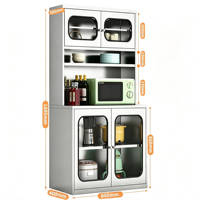 Buffet de cuisine en acier inoxydable, armoire de rangement autoportante haute avec compartiment ouvert pour micro-ondes