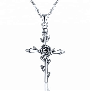 Personalizado <span class=keywords><strong>Rosa</strong></span> de Plata de Ley 925 colgante de <span class=keywords><strong>Cruz</strong></span> collar de las mujeres - Product Image 1