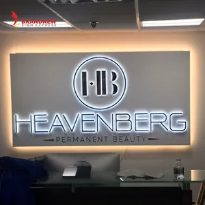 BRANDNEWSIGN produttore Custom Business Name Reception Signs con Led Light 3d in acciaio inox retroilluminato Lobby Wall Logo Sign