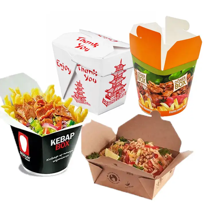 Nehmen Sie Fast-Food-Verpackung zum Mitnehmen Food Doner Box, 750ml Pasta Box Kraft, Papier Nudel Box Döner Box Drucken Kebab Box