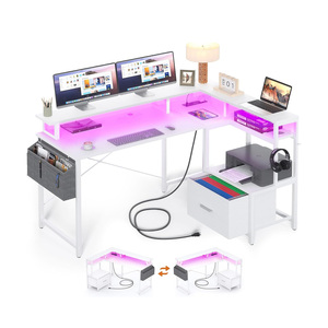 Printer Stand Full Monitor Stand Storage Bag Hanging Hooks White File <strong>Drawer</strong> <strong>Cabinet</strong> Gaming <strong>Computer</strong> <strong>Table</strong> L Shaped Office Desk - Product Image 1