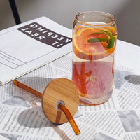 Verres à bière de 12 oz 16 oz avec couvercles en bambou gobelet en verre rond tasse en verre transparent avec paille en verre